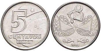 БРАЗИЛИЯ 5 СЕНТАВО 1989 РЕФОРМА 1989-1990 KM 612 нержавеющая сталь 105-735