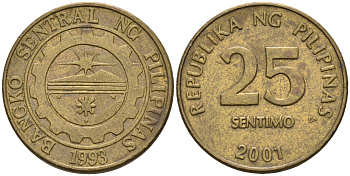 Филиппины 25 сентимо 2001  KM 271 латунь    4115-426