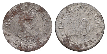 Кассель 10 пфеннигов 1917 Funck 78.4, Men05 4302.4, Men18 5464.4 железо 4657-1051