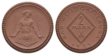 Вайсдорф-Лауза 2 марки 1921 Men05 26467.18 фарфор 1094-9-75
