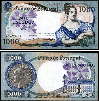 Португалия 1000 эскудо 1967 Мария II, королева Португалии Pick 172 a (1)  бумага   451-1190-1