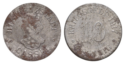 Кассель 10 пфеннигов 1917 Funck 78.4, Men05 4302.4, Men18 5464.4 железо 4657-1051