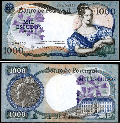 Португалия 1000 эскудо 1967 Мария II, королева Португалии Pick 172 a (1)  бумага   451-1190-1