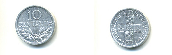ПОРТУГАЛИЯ 10 СЕНТАВО 1971 KM 594 алюминий 80-826