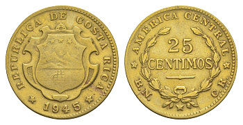 Коста-Рика 25 сентимо 1945 KM 181 латунь 4642-836