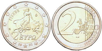 Греция 2 евро 2002 KM 188 биметалл 4126-1132