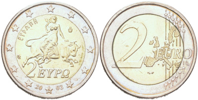Греция 2 евро 2002 KM 188 биметалл 4126-1132