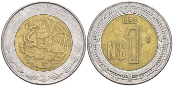 Мексика 1 песо 1992 Мо KM 550 биметалл 113-632