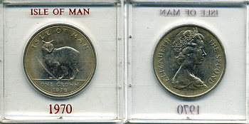Остров Мэн 1 крона 1970 кошка Мэна, в оригинальной пластиковой коробкеЕ KM 18 медно-никель UNC 6-6-1-77
