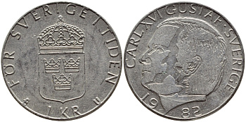 Швеция 1 крона 1982 Карл XVI Густав (1973- ) KM 852a медно-никель 4397-1055