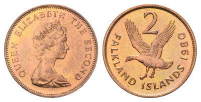 Фолклендские острова (Фолкленды) 2 пенса 1980 KM 3 бронза UNC 4670-1157