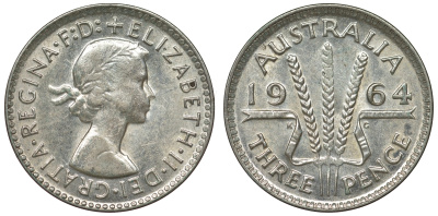 Австралия 3 пенса 1964 Елизавета II (1952-2022) KM 57 серебро 71-955