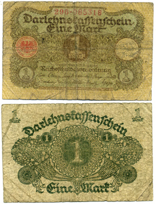 Германия 1 марка 1920 1 марта 1920, веймарская республика Pick 58, Rosenberg 64 бумага 3295-86-2-1