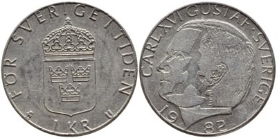 Швеция 1 крона 1982 Карл XVI Густав (1973- ) KM 852a медно-никель 4397-1055