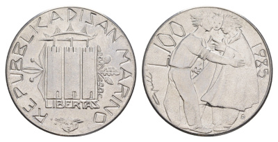 Сан-Марино 100 лир 1985 Борьба с наркотиками KM 179 нержавеющая сталь UNC 4648-313