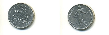 ФРАНЦИЯ 1/2 ФРАНКА 1970 KM 931.1 никель 54-1423