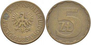 ПОЛЬША 5 ЗЛОТЫХ 1983 MW KM 81.1 латунь 4548-646