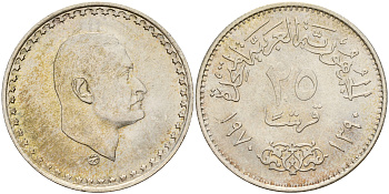 Египет 25 пиастров 1970 АН1390, президент Гамаль Асер KM 422 серебро  UNC  4603-922