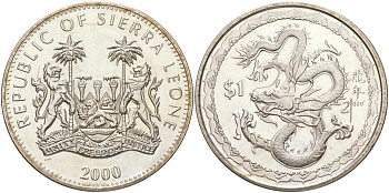 Сьерра-Леоне 1 доллар 2000 год дракона KM 142 медно-никель BU 4368-1031