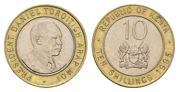 Кения 10 шиллингов 1995 Дэниэл арап Мои KM 27 биметалл 4675-152