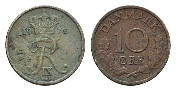 Дания 10 эре 1970 Фредерик IX (1947-1972) KM 849 медно-никель 4602-1044