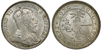Гонконг 10 центов 1902 Эдуард VII (1901-1910) KM 13 серебро UNC 91-731