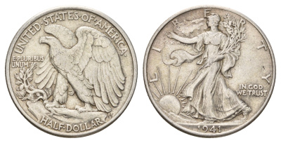 США 1/2 доллара (50 центов) 1941 KM 142 серебро 4127-2145