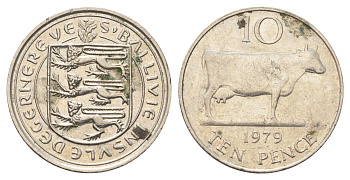 Гернси 10 пенсов 1979 Гернсийская корова KM 30 медно-никель 4692-1012