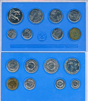 ГДР официальный набор из 7 монет + жетон 1984 тираж 4500 экземпляров, твердый пластик KM MS9 UNC 00-00
