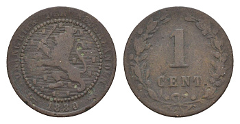 Нидерланды 1 цент 1880 Виллем III (1849-1890) KM 107 бронза 53-552