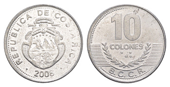 Коста-Рика 10 колонов 2008 KM 228b алюминий UNC 4642-912