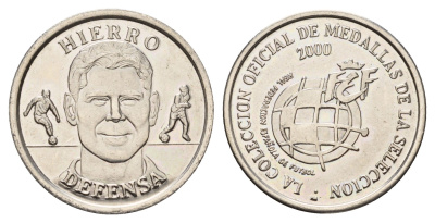 Испания медаль из серии "коллекция медалей игроков сборная Испании по футболу на Чемпионате Европы по футболу 2000 - Фернандо Йерро" 2000 диаметр 27 мм, вес 8 гр никель 55-146