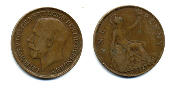 Великобритания 1 пенни 1916 Георг V (1910-1936) КМ 810, Spink 4051 бронза 47-126