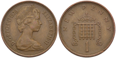 Великобритания 1 пенни 1979 Елизавета II (1952-2022) KM 915, Spink 4237 (B1) бронза 28-257