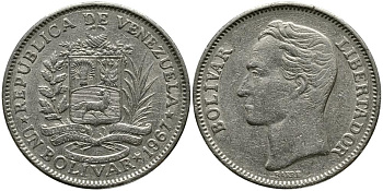 Венесуэла 1 боливар 1967 Симон Боливар KM 42 никель 3336-254