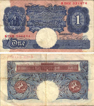 Англия 1 фунт ND (1940-1948) подпись Peppiatt Pick 367 а бумага 7218-57-1