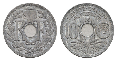 Франция 10 сантимов 1941 KM 895 цинк 4651-952