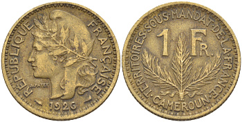 Французский Камерун 1 франк 1926 (а), монетный двор Париж KM 2 алюминиевая бронза 61-426