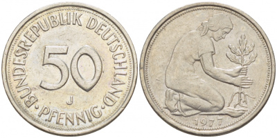 ФРГ 50 пфеннигов 1977 J KM 109.2 медно-никель 4609-765