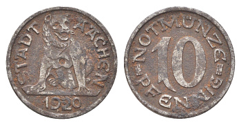 Ахен 10 пфеннигов 1920 Funck 1.1, Men05 70.1, Men18 99.1 железо 4708-1026