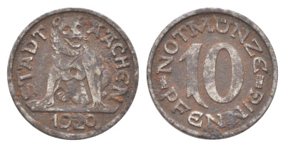 Ахен 10 пфеннигов 1920 Funck 1.1, Men05 70.1, Men18 99.1 железо 4708-1026