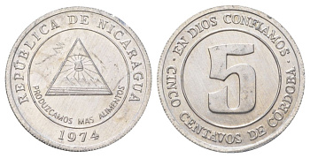 Никарагуа 5 сентаво 1974 KM 27 алюминий aUNC 4623-1227