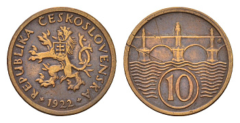 Чехословакия 10 геллеров 1922 KM 3 медь цинк 4643-1034