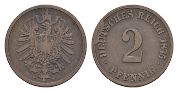 Германия 2 пфеннига 1875 C, Вильгельм I (1871-1888) KM 2, J. 2 бронза 4659-145