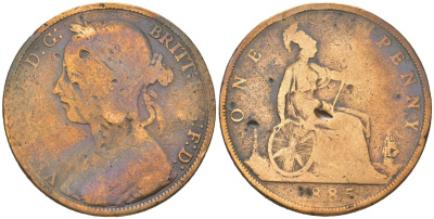 Великобритания 1 пенни 1885 Виктория (1837-1901) KM 755, Spink 3954 бронза 221-1143