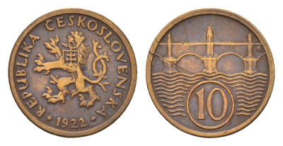 Чехословакия 10 геллеров 1922 KM 3 медь цинк 4643-1034