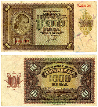 Хорватия 1000 кун 1941 женщина, горы Велебит Pick 4 бумага   435-53-1-1