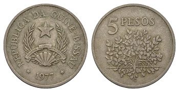 Гвинея-Бисау 5 песо 1977 KM 20 медно-никель 4626-547