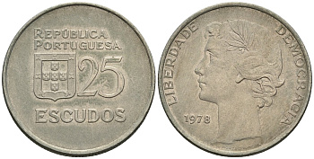 Португалия 25 эскудо 1978 KM 607 медно-никель 4148-531