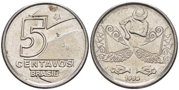 БРАЗИЛИЯ 5 СЕНТАВО 1989 РЕФОРМА 1989-1990 KM 612 нержавеющая сталь 105-719